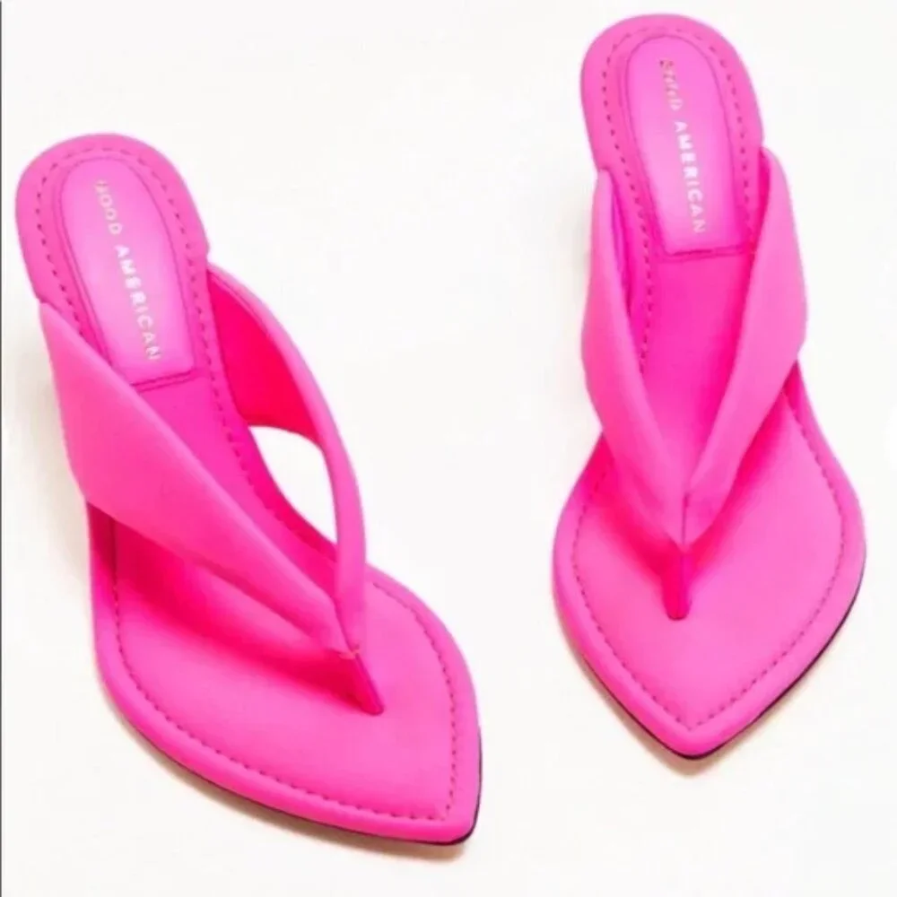 Good American Cinder-f*king-rella Thong Wedges Hot Pink